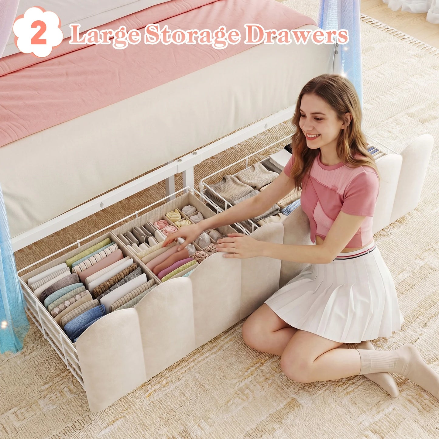 EnHomee Canopy Bed Frame With Storage Headboard And Charging Station
