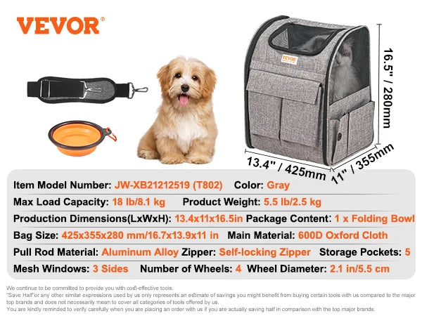Breathable Cat Carrier Backpack With Wheels Telescopic Handle For Travel
