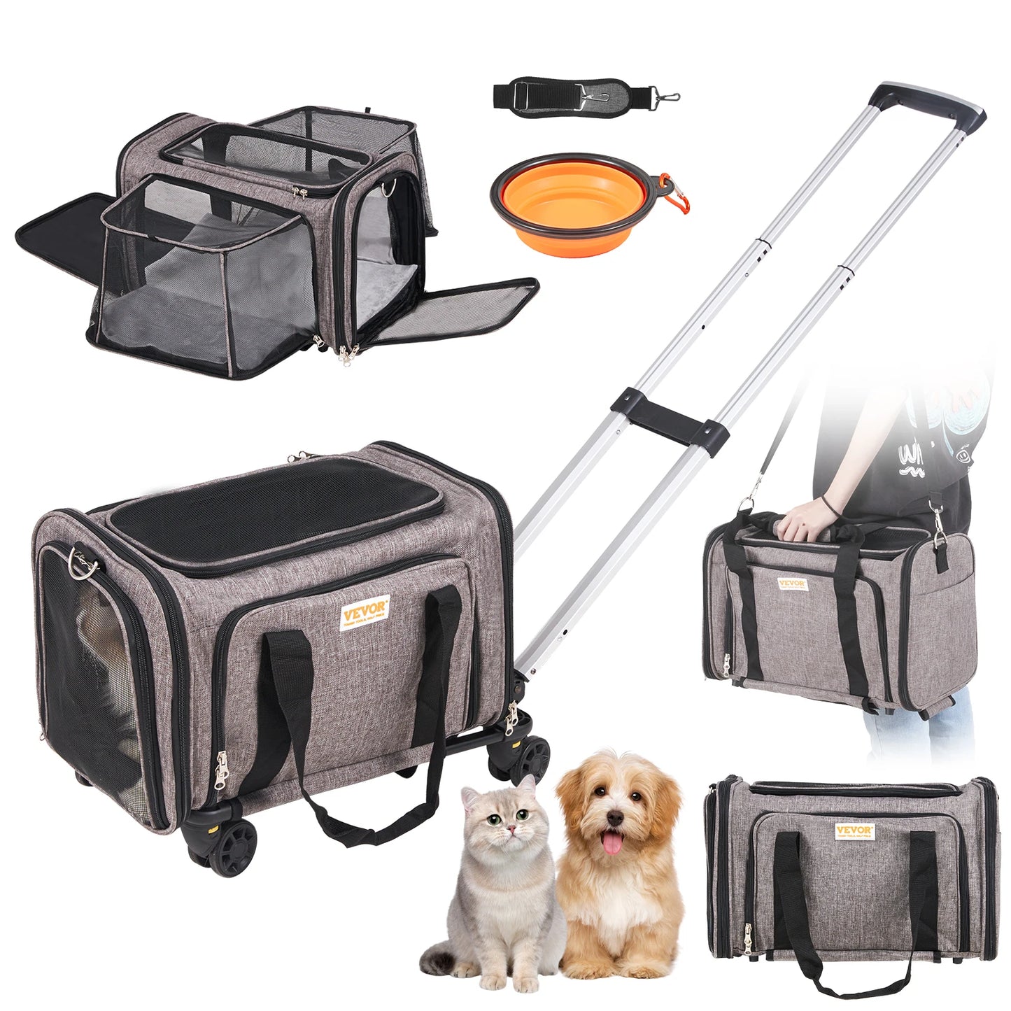 Breathable Cat Carrier Backpack With Wheels Telescopic Handle For Travel