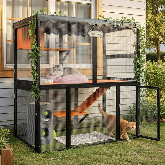 Wooden Outdoor Cat Enclosure Catio For Multiple Cats Ramp