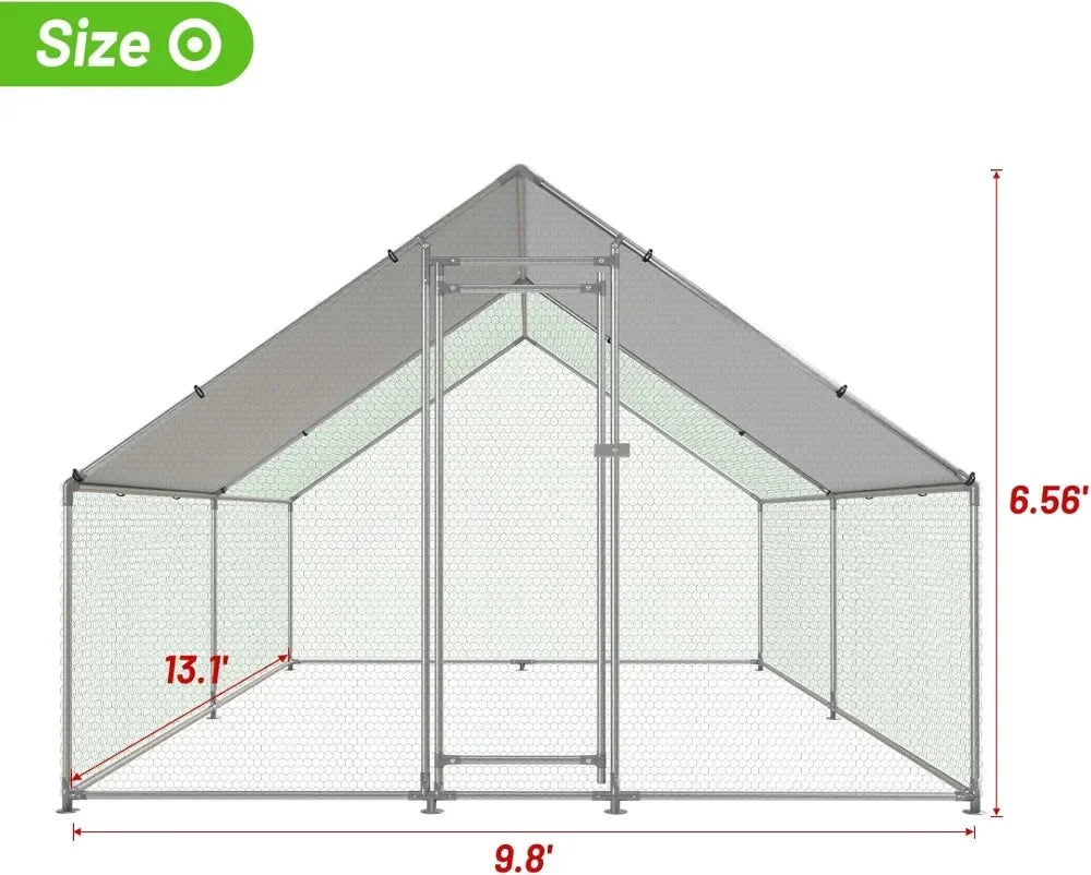 Metal Walk-In Chicken Coop With Waterproof UV Cover Outdoor Run