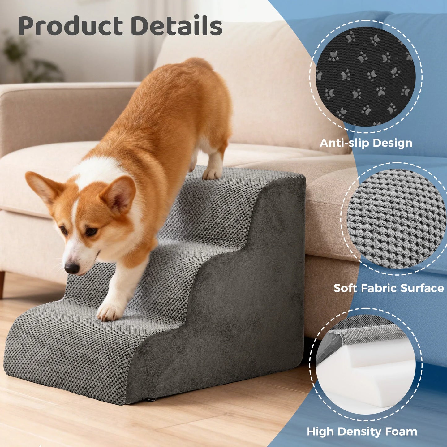 Curved High Density Foam Dog Stairs Ramp for Small Dogs