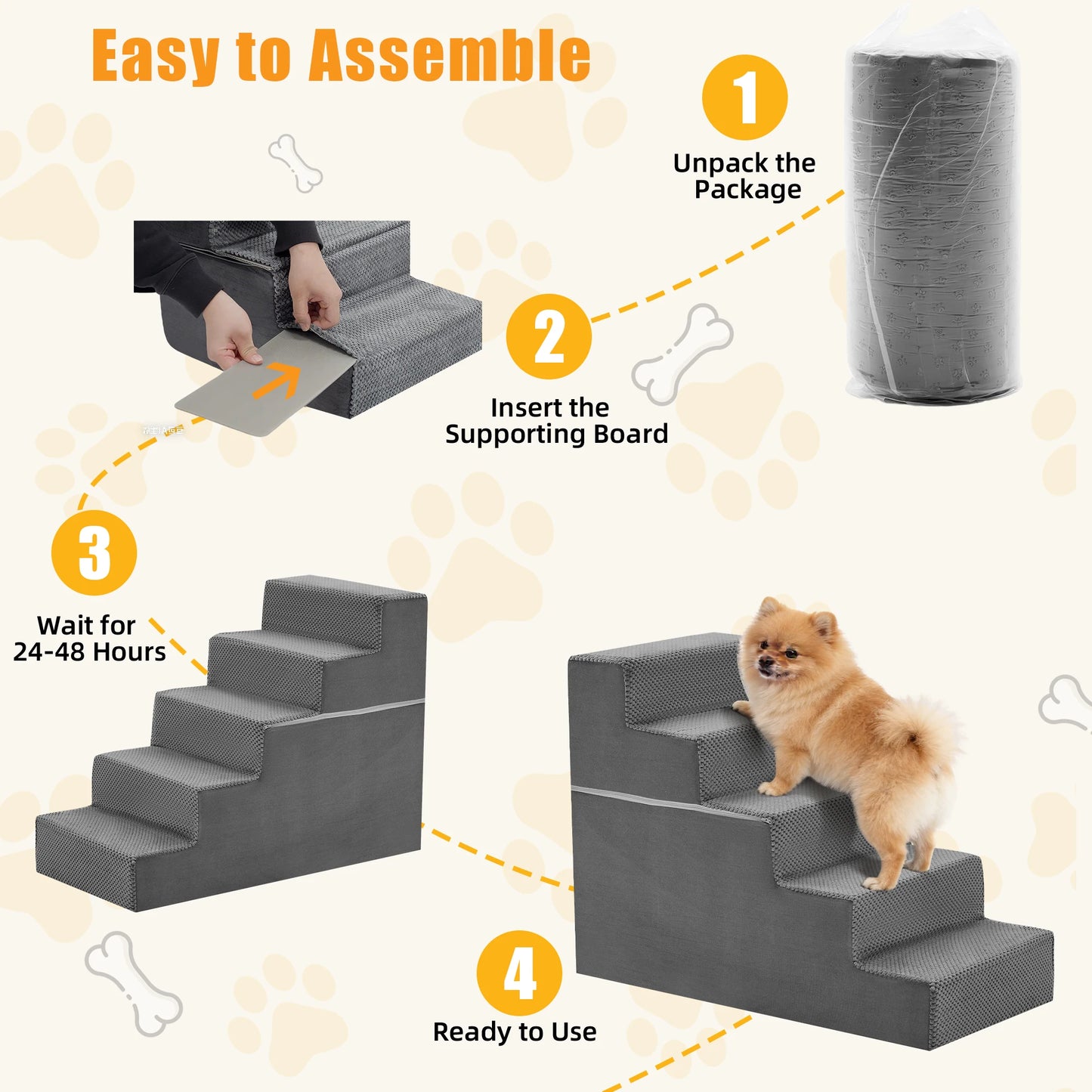 JHK 3-5 Step Right Angled Foam Dog Stairs Ramp For Small Dogs