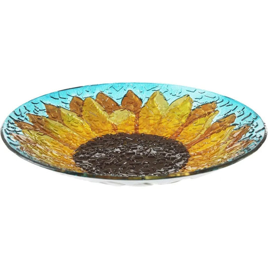 Glass Sunflower Bird Bath For Outdoor Garden Hand Painted