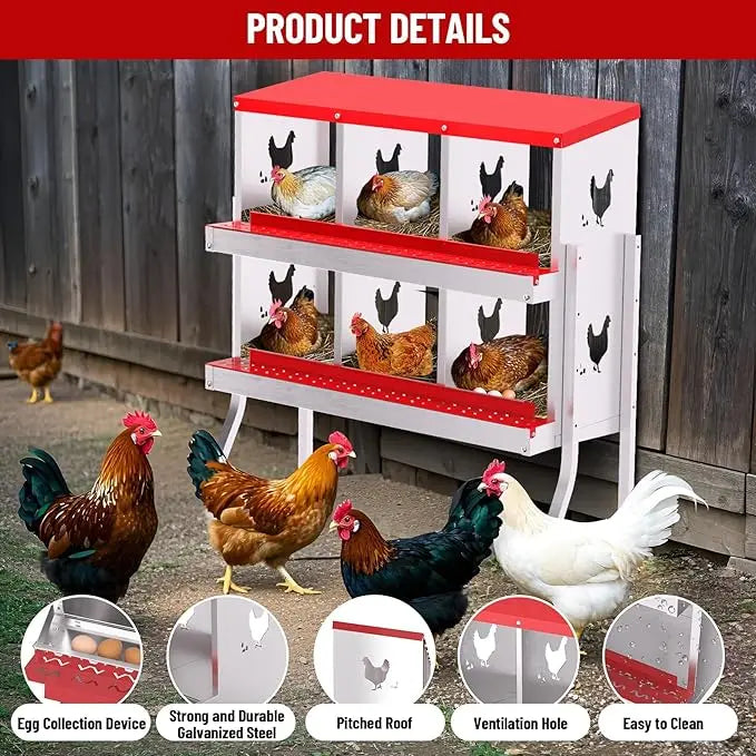 HiMISS 6-8 Holes Chicken Nest Box Metal Hen House Ventilated With Stand