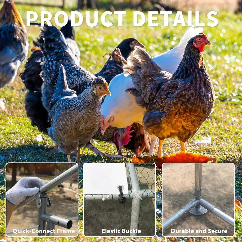 Metal Walk-In Chicken Coop With Waterproof UV Cover Outdoor Run