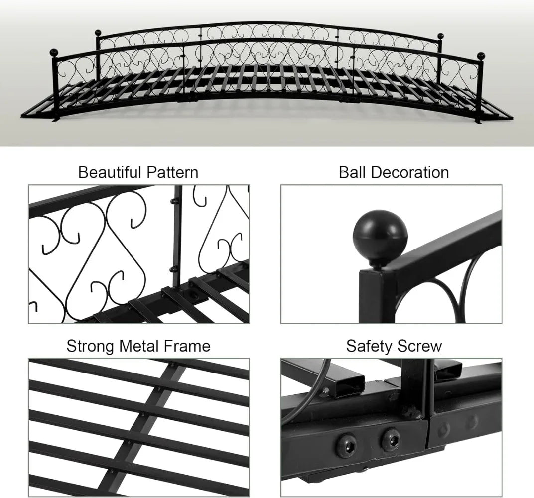 Metal Garden Bridge With Siderails Durable Outdoor Footbridge